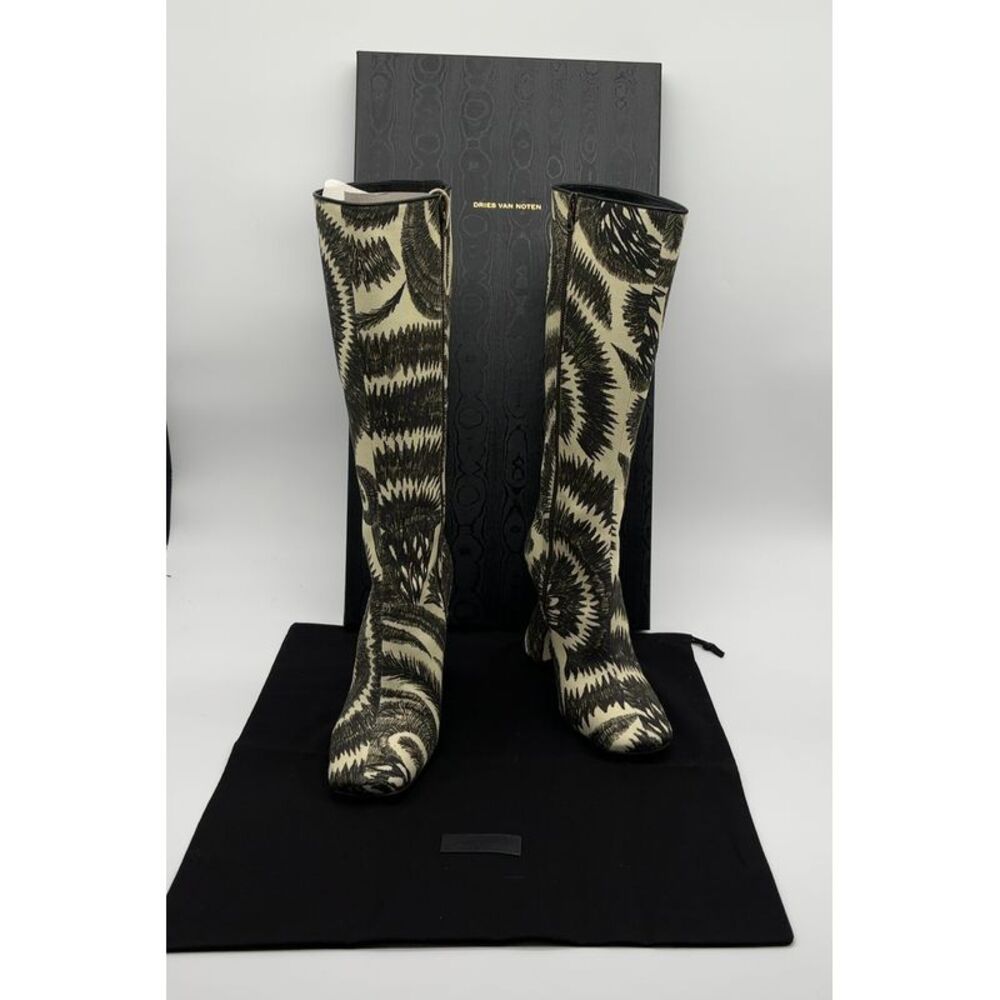 Dries Van Noten Abstract Fabric Knee High Boots